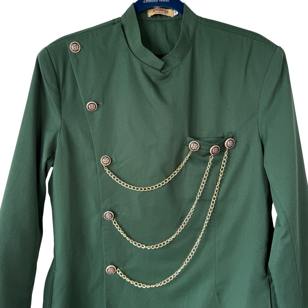 Military Steampunk Trench Coat Mens Size M Green Gold Chain Burning Man Festival